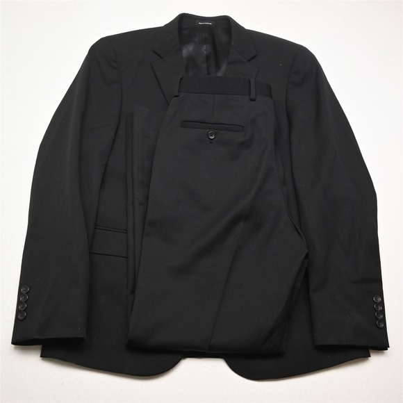 Pronto Uomo 40R 34x32 Black 100% Wool Mens Jacket Pants Suit